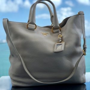 PRADA Vitello Daino Large Leather Shopping Tote Bag in Talco / (New with tags)
